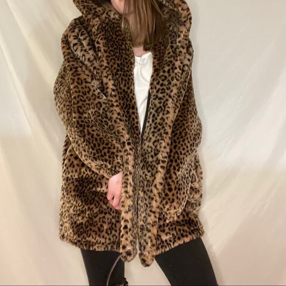 🐆 cheetah print faux fur coat with hood by duffel - Picture 5 of 8